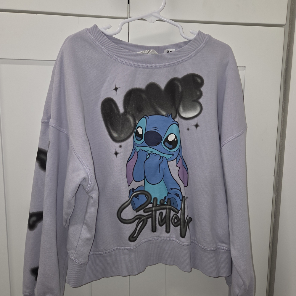 Disney Lilac Crewneck Sweatshirt with Stitch Graphic